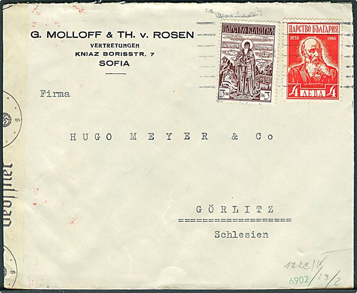 7 l. blandingsfrankeret brev fra Sofia 194x til Görlitz, Tyskland. Åbnet af tysk censur i Wien.