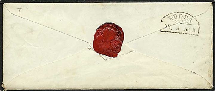 1860. Ufrankeret portobrev med indhold dateret Gelting, stemplet Cappeln d. 20.3.1860 til Lübeck. På bagsiden særligt Lübeck hattestempel K.D.O.P.A. No1 d. 22.3.1860