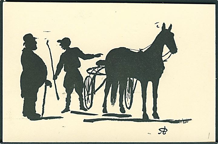12 silhuet postkort med Rytter, Hest & Vogn. U/no. 
