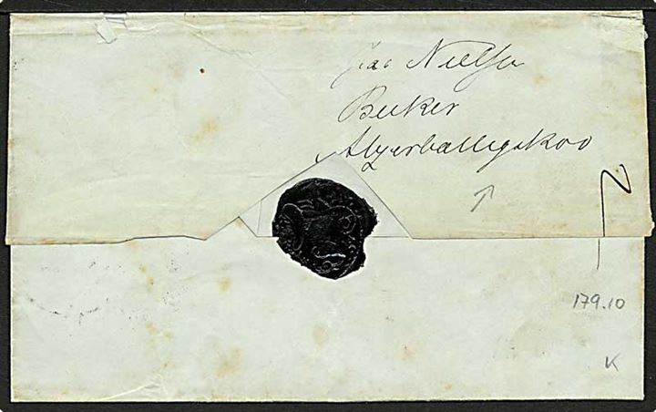 1862. Adressebrev for pengeforsendelse med antikva III stempel Sønderborg d. 11.7.1862 til Schleswig. På bagsiden påskrevet afsender i Atzerballig Skov