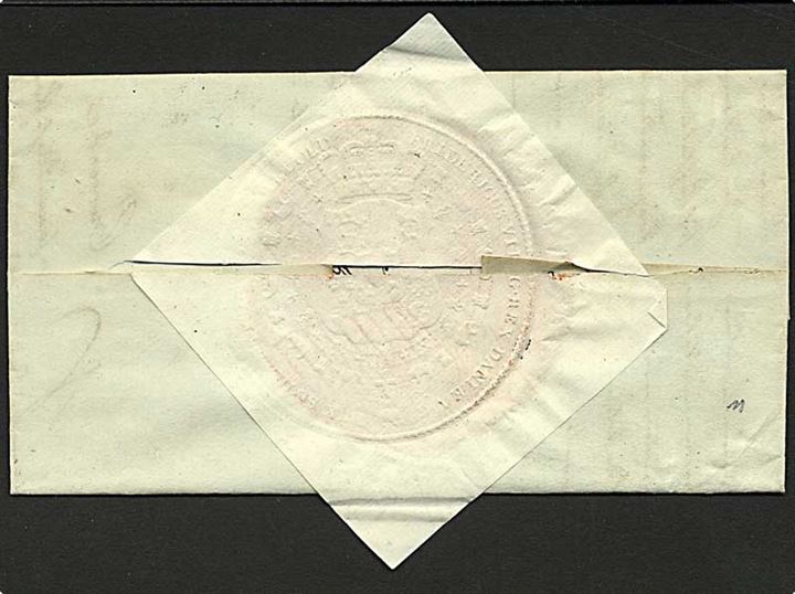 1829. Brev med liniestempel RATZEBURG dateret 1.7.1829. På bagsiden stort kongeligeligt papirsegl.