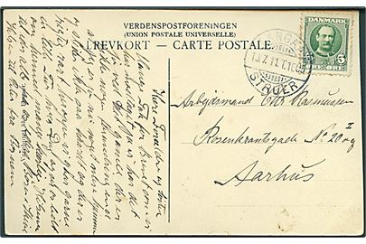 5 øre Fr. VIII på brevkort fra Skive annulleret med bureaustempel Langaa - Struer T.1005 d. 13.7.1911 til Aarhus.