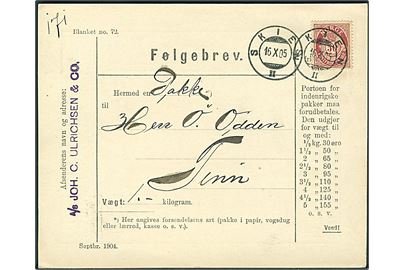 50 øre Posthorn single på adressekort for pakke fra Skien II d. 16.10.1905 til Tinn.