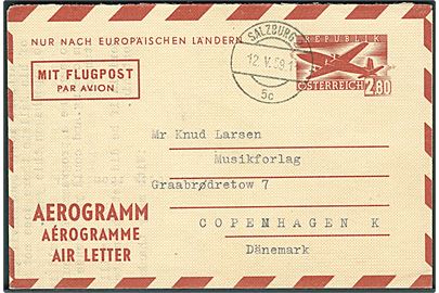 2,80 sh. helsags aerogram fra Salzburg d. 12.5.1959 til København, Danmark.