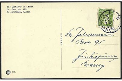 15 øre Chr. X på brevkort (København, Domkirken) annulleret med svensk stempel Malmö d. 20.7.1946 til Jönköping.