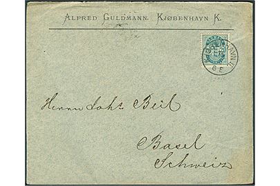20 øre Våben på brev annulleret med lapidar Kjøbenhavn II. d. 15.6.1901 til Basel, Schweiz.