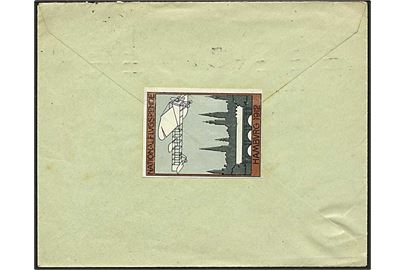 5 pfg. Germania på lokalbrev fra Hamburg d. 3.6.1912. På bagsiden stor Nationalflugspende Hamburg 1912 mærkat