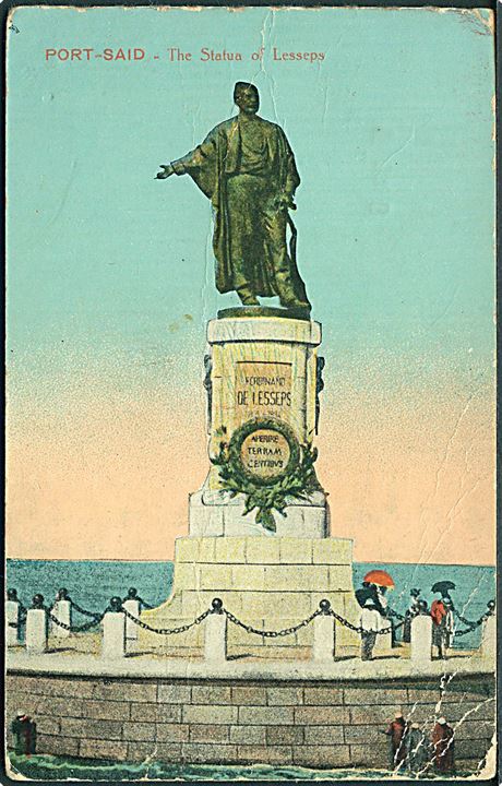 1½d George V på brevkort fra Egypten annulleret med skibsstempel Colombo Paquebot d. 8.11.1926 til Slagelse, Danmark.