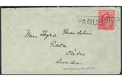 1d Edward VII på brev annulleret med skibsstempel Paquebot og på bagsiden sidestemplet Aden d. 24.7.1903 til Örebro, Sverige.