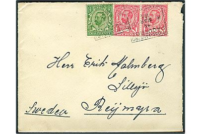 ½d og 1d (2) George V på Royal Mail Steam Packet Co. kuvert annulleret med skibsstempel Rio de Janeiro Paquebot d. 10.3.1912 til Reijmyra, Sverige.