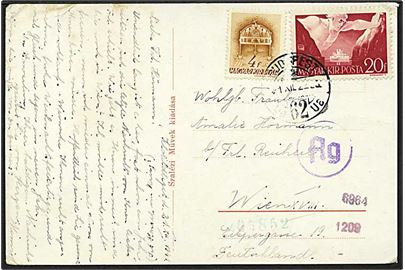 24 f. blandingsfrankeret brevkort fra Budapest d. 22.12.1941 til Wien, Tyskland. Åbnet af tysk censur i Wien.