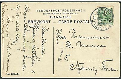 5 øre Fr. VIII på brevkort annulleret med bureaustempel Struer - Thisted T.1106 d. 12.8.1909 til Nykøbing F.