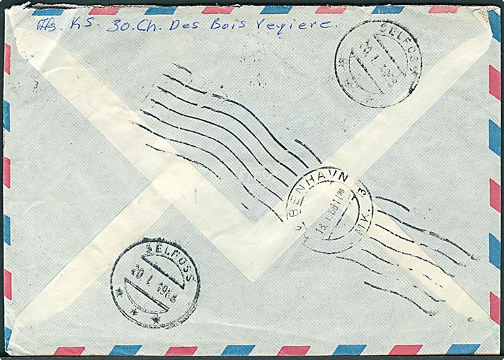 1,70 Fr. single på luftpost ekspresbrev fra Geneve d. 17.1.1968 via København til Selfoss, Island.