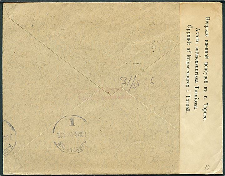 Russisk 10 kop. anvendt på brev i Finland fra Wiborg d. 29.10.1916 til Kjøbenhavn, Danmark. Åbnet af russisk censur i Torneå.