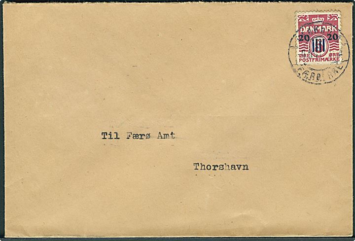20/5 øre Provisorium på brev stemplet Klaksvig Færøerne d. 9.5.1941 til Thorshavn.