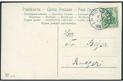 5 pfg. Germania på lokalt brevkort stemplet Roagger d. 6.4.1907. 