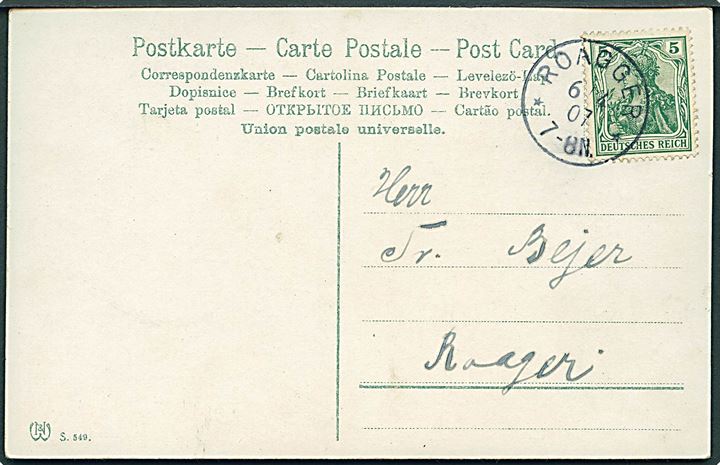 5 pfg. Germania på lokalt brevkort stemplet Roagger d. 6.4.1907. 