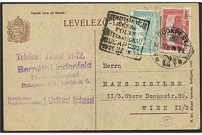 400 kr. og 2000 kr. Parlament på brunt helsagsbrevkort uden valør fra Budapest d. 22.2.1925 til Wien, Østrig. I inflationsperioden blev der fremstillet helsagsbrevkort uden værdiangivelse, som blev opfrankeret i forbindelse med salg.