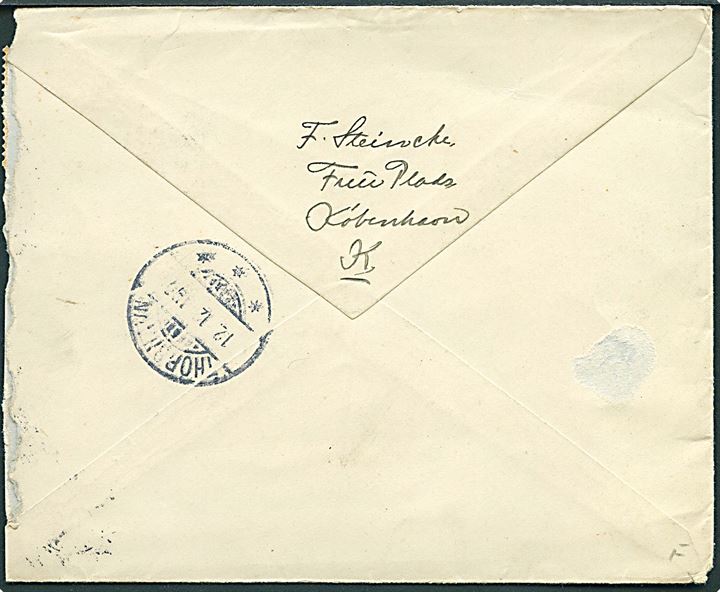 10 øre Våben på brev fra Kjøbenhavn d. 26.11.1904 til Sandø Præstegaard pr. Thorshavn, Færøerne. Ank.stemplet Thorshavn d. 12.12.1904. Kuvert revet i højre side.