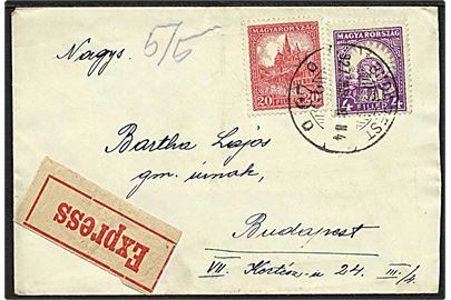 24 f. blandingsfrankeret lokalt ekspresbrev i Budapest d. 18.3.1927. Muligvis sendt med rørpost i Budapest.
