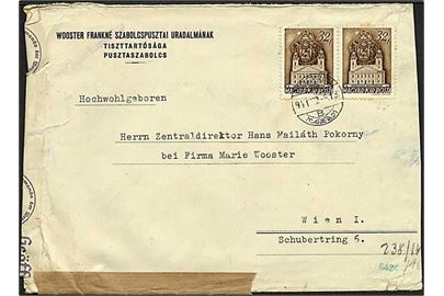 32 f. Debrecen Kirke i par på brev fra Pusztaszabolcs 1941 til Wien, Tyskland. Åbnet af tysk censur i Wien.