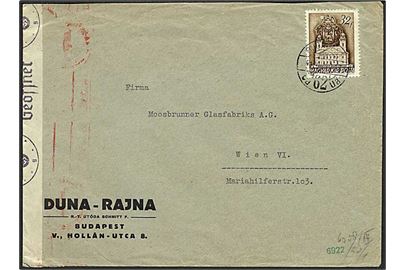 32 f. Debrecen single på brev fra Budapest 1941 til Wien, Tyskland. Åbnet af tysk censur i Wien.