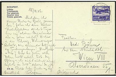 16 f. Luftpost single på brevkort fra Budapest 1936 til Wien, Østrig.