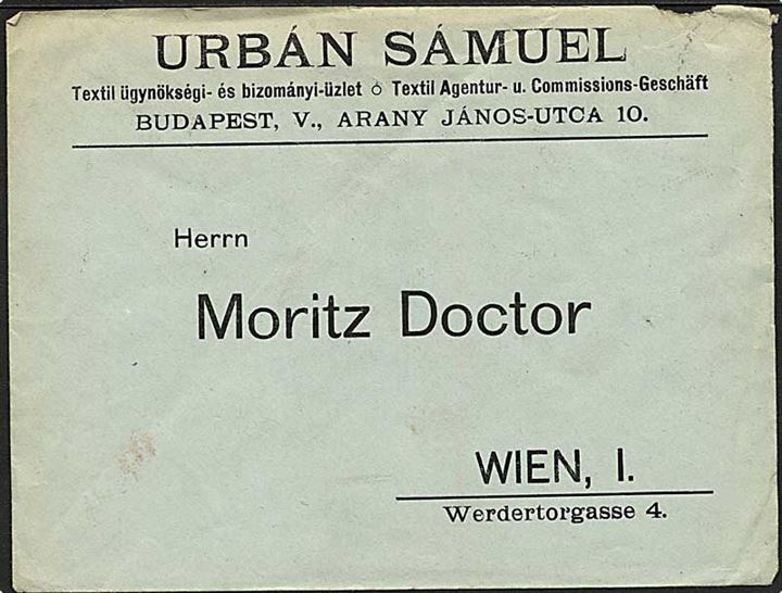 100 kr. Høstarbejder (3) og 500 kr. Parlament (3) på bagsiden af brev annulleret med særligt slogan håndrullestempel i Budapest d. 29.3.1924 til Wien, Østrig.