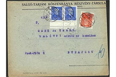 4 f. Semmelweis i parstykke med dobbelt perf. marginal, samt 20 f. Liszt på brev fra Dorog 1934 til Budapest.