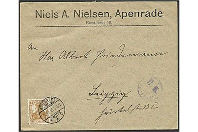 15 pfg. Germania på brev stemplet Apenrade **C d. 10.11.1916 til Leipzig. Svagt censurstempel Ü.K.Apenrade