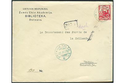 60 cent. Borgruin single på brev fra Dotnuva d. 20.11.1928 til Haag, Holland.
