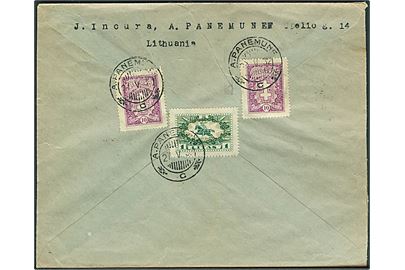 10 c. Kors (2) og 1 lit. Ridder på bagsiden af anbefalet brev fra A. Panemune d. 27.5.1932 til Amsterdam. Holland.