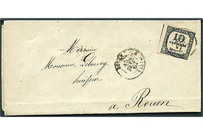 10 c. Portomærke på lokalbrev i Rouen d. 15.2.1862.