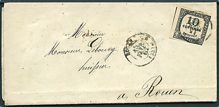 10 c. Portomærke på lokalbrev i Rouen d. 15.2.1862.