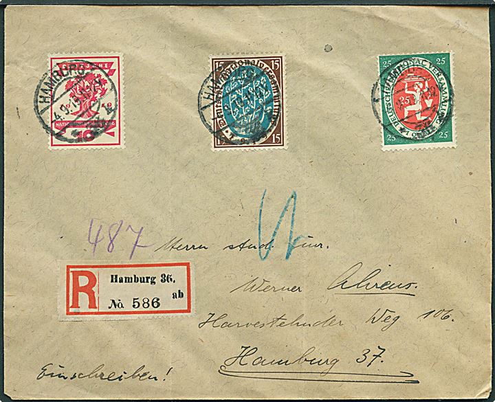 Weimar udg. på anbefalet lokalbrev i Hamburg d. 4.9.1919.