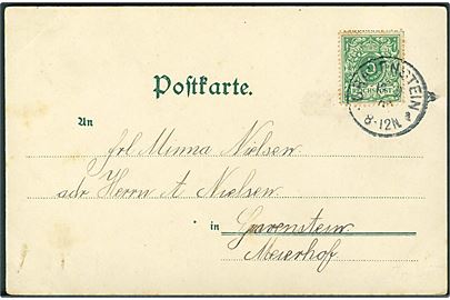 5 pfg. Ciffer på lokalt brevkort stemplet Gravenstein d. 13.10.1899. 