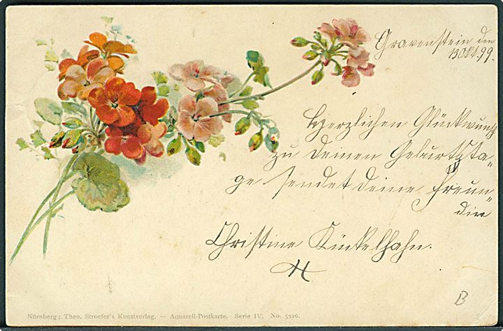 5 pfg. Ciffer på lokalt brevkort stemplet Gravenstein d. 13.10.1899. 