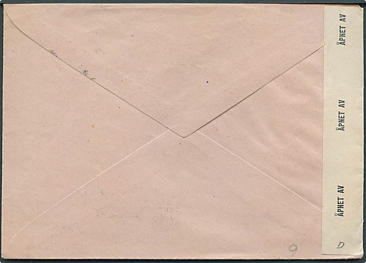 20 øre Løve på brev fra Oslo d. 30.6.1945 til Ystad, Sverige. Åbnet af norsk efterkrigscensur no. 669.