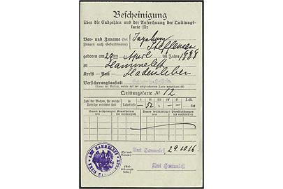 Kvittering dateret 29.10.1916 med stempel Amt Hammeleff og Amt Hammeleff * Kreis Hadersleben *