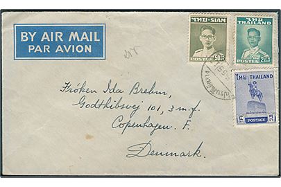 2 baht 55 st. blandingsfrankeret luftpostbrev fra 1955 til København, Danmark.
