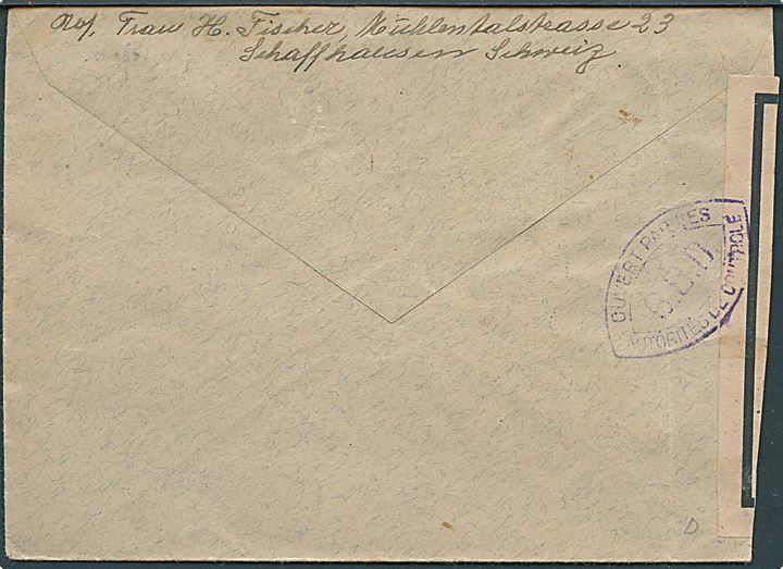 10+10 c. og 20+10 c. Velgørenhed på brev fra Schaffhausen d. 25.11.1947 til Konstanz, Tyskland. Åbnet af allieret censur i den franske zone af Tyskland.