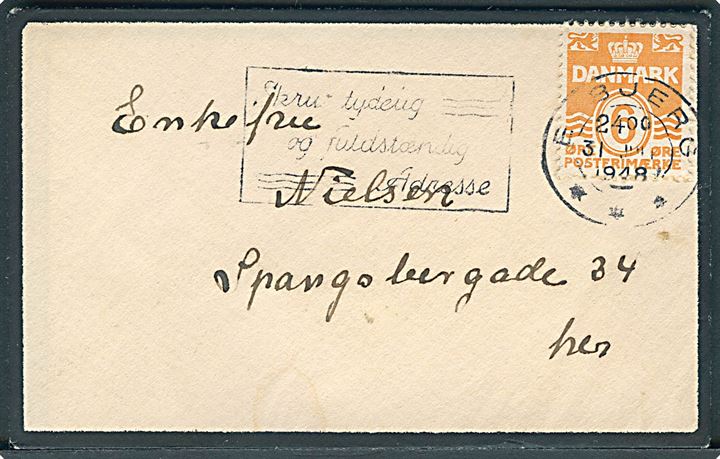 6 øre Bølgelinie på lille sørgebrev sendt som lokal tryksag i Esbjerg d. 21.6.1948.