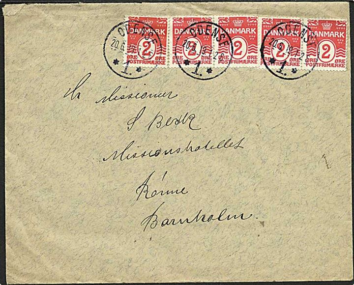2 øre Bølgelinie (5) på brev fra Odense *1* d. 20.6.1919 til Rønne på Bornholm.