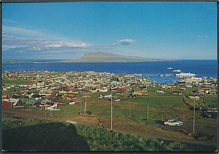 3 kr. Europa udg. på brevkort stemplet Tórshavn d. 18.7.1986 og sidestemplet Esbjerg - Thorshavn / M.S. Winston Churchill d. 15.7.1986 til Esbjerg.