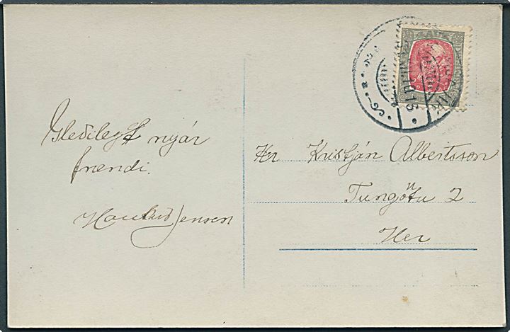 3 aur Chr. IX på lokalt brevkort i Reykjavik d. 31.12.1910.