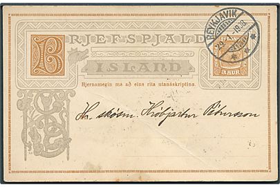 3 aur To Konger lokalt helsagsbrevkort stemplet Reykjavik d. 29.1.1908. Svag fold.