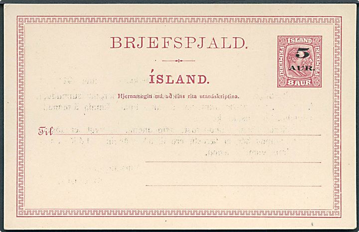 5/8 aur To Konger provisorisk helsagsbrevkort med fortrykt meddelelse fra Reykjavik d. 7.5.1921. Ubrugt.
