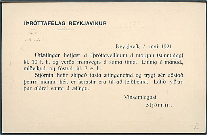 5/8 aur To Konger provisorisk helsagsbrevkort med fortrykt meddelelse fra Reykjavik d. 7.5.1921. Ubrugt.