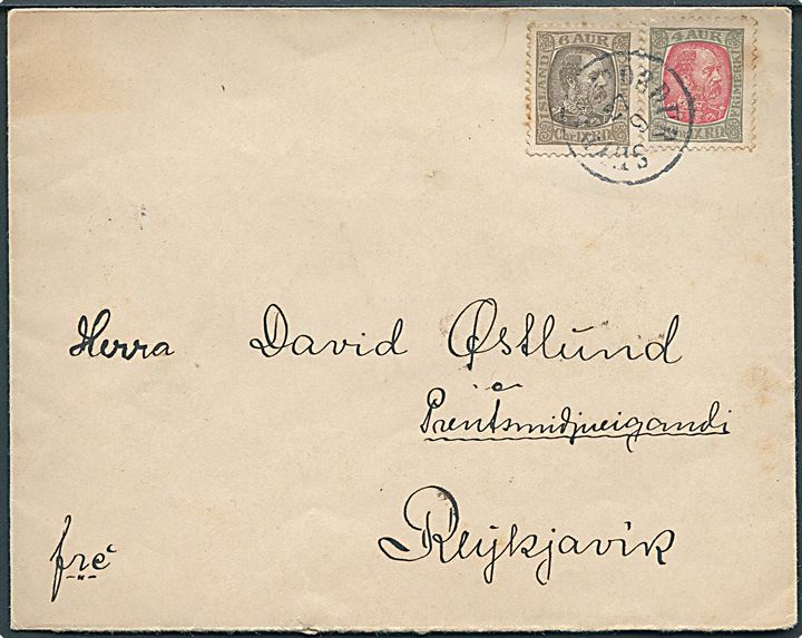 4 aur og 6 aur Chr. IX på brev annulleret med antiqua Seydisfjördur d. 27.9.1905 til Reykjavik.