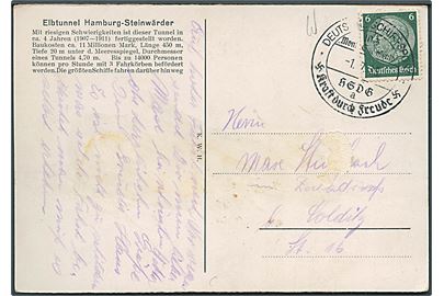 6 pfg. Hindenburg på brevkort (Hamburg) annulleret med skibsstempel fra M/S Monte Sarmiento d. 1.7.1935 til Colditz.